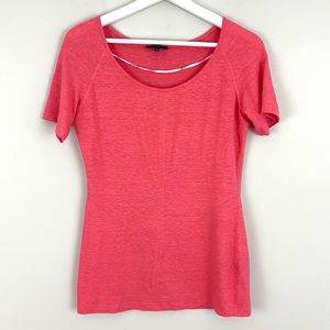 Lafayette 148 New York Pink Stretch Linen Short Sleeve Slim Fit T-shirt